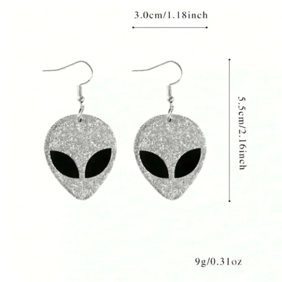 Holographic Glitter Alien Earrings, Weirdcore Retro Space Party Festival Jewelry - Picture 11 of 11